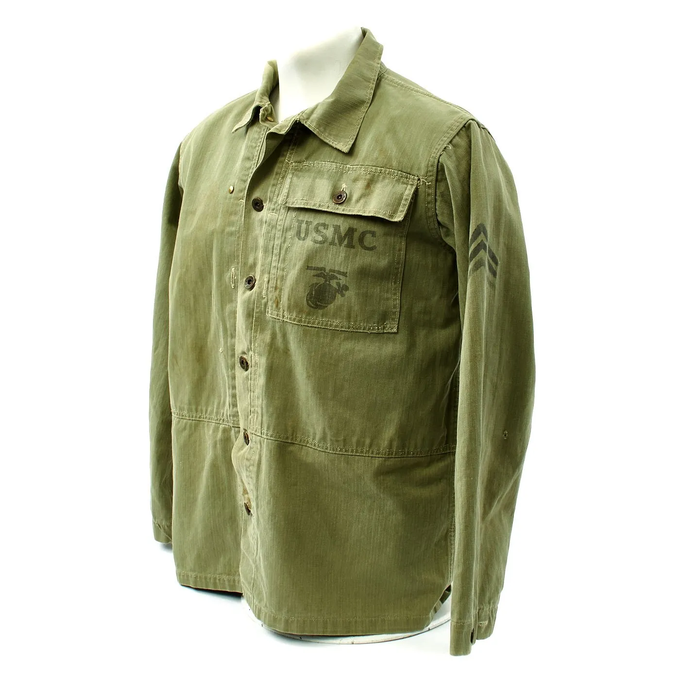 Original U.S. WWII USMC Sergeant HBT Herringbone Twill P44 Combat Field Utility Jacket - Size 40 -42