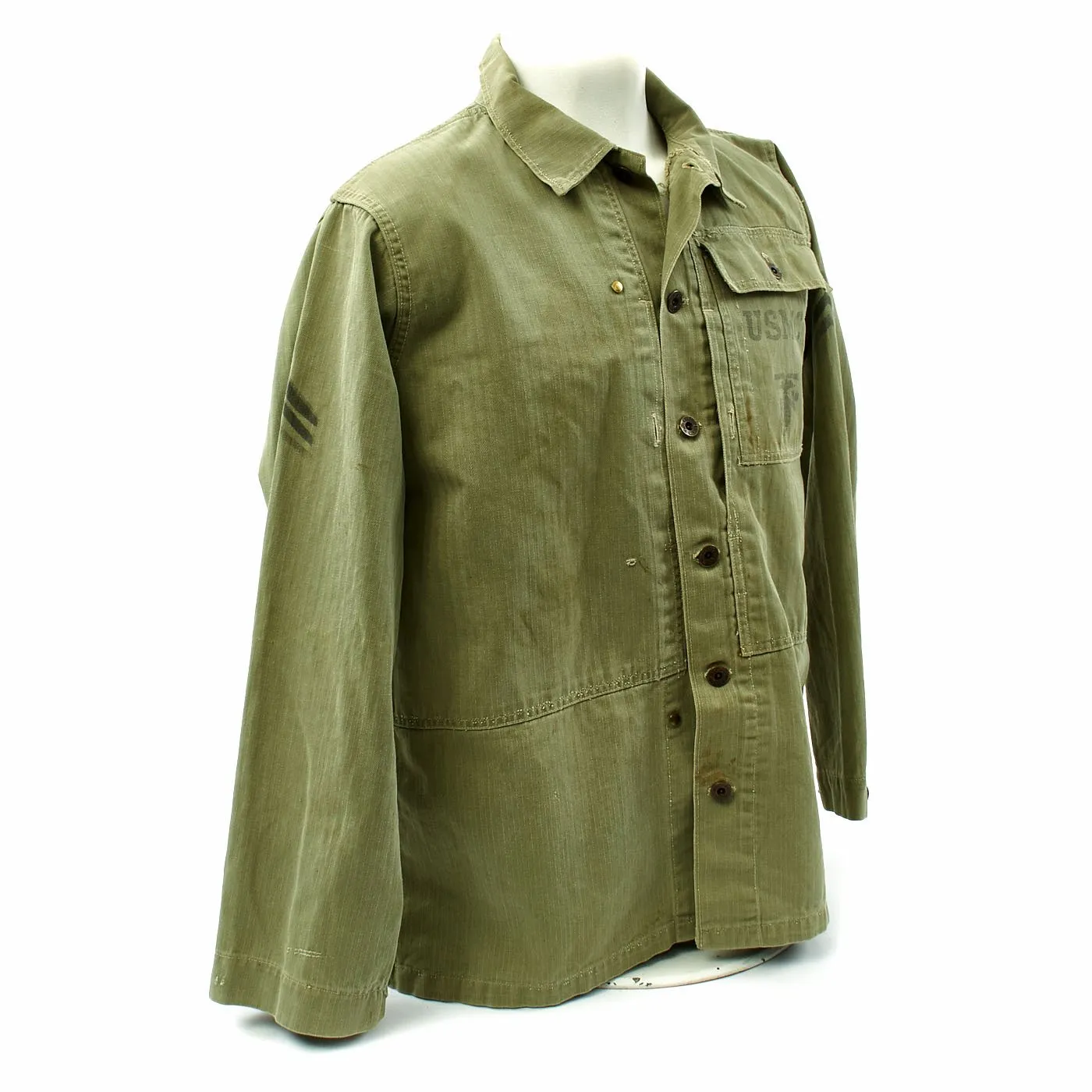 Original U.S. WWII USMC Sergeant HBT Herringbone Twill P44 Combat Field Utility Jacket - Size 40 -42