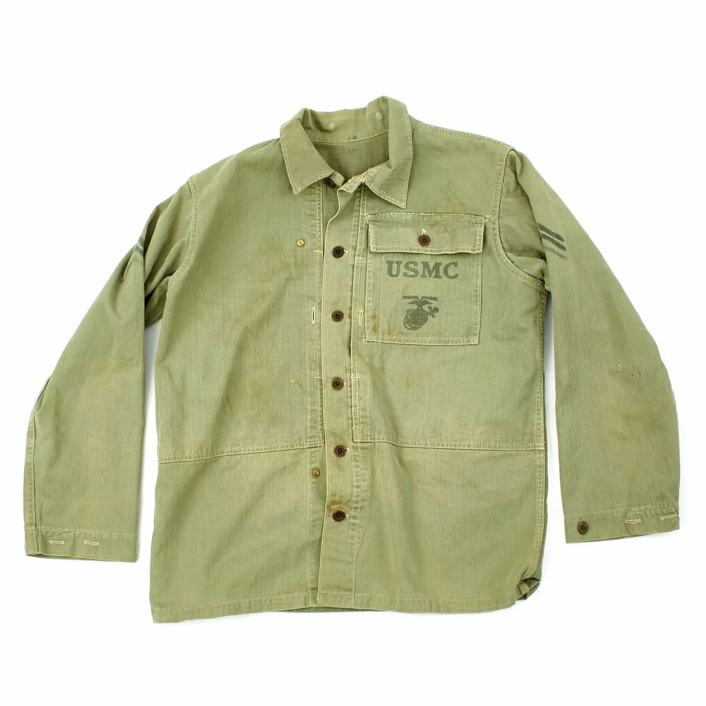 Original U.S. WWII USMC Sergeant HBT Herringbone Twill P44 Combat Field Utility Jacket - Size 40 -42