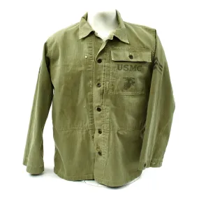 Original U.S. WWII USMC Sergeant HBT Herringbone Twill P44 Combat Field Utility Jacket - Size 40 -42