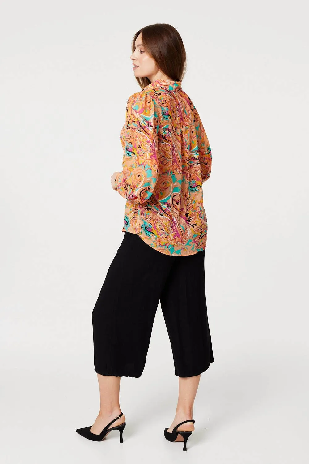 Paisley Long Puff Sleeve Blouse