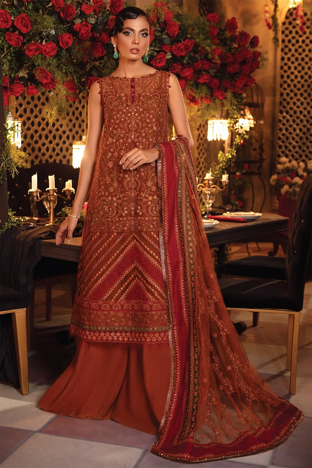 Pakistani Clothing Online In Rusty Brown Shade #PF192