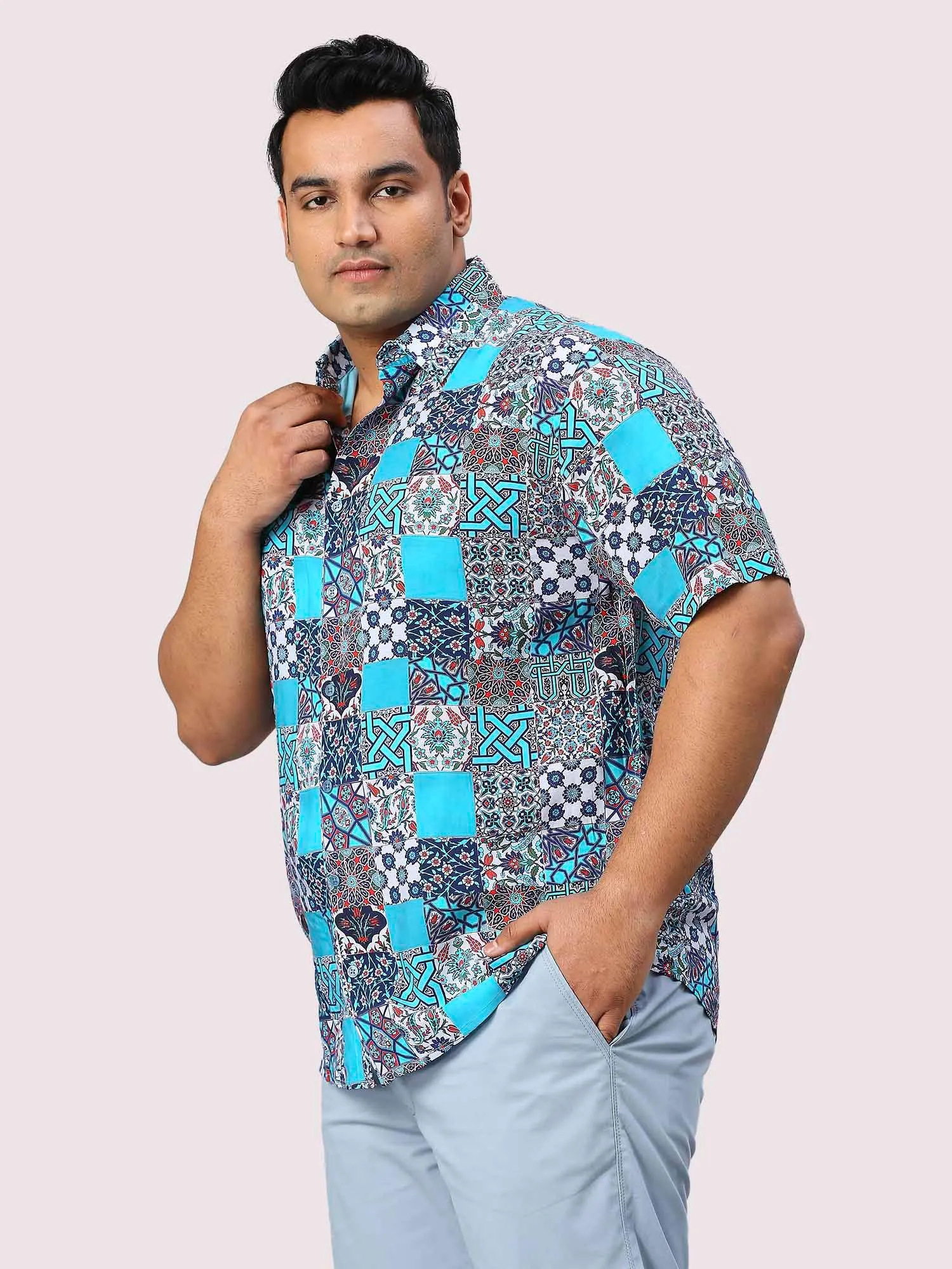 Patches Digital Printed Half Sleeve Men's Plus Size Shirt