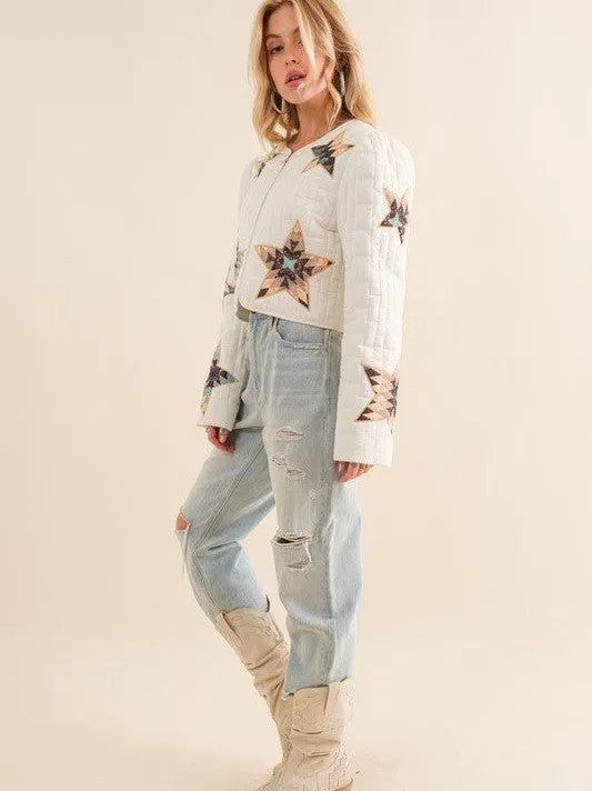 Patchwork Quilted Star Western Bomber Jacket