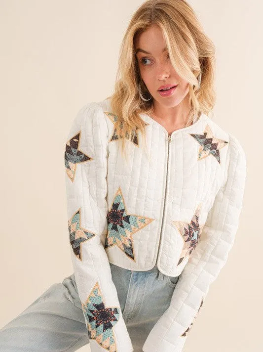 Patchwork Quilted Star Western Bomber Jacket