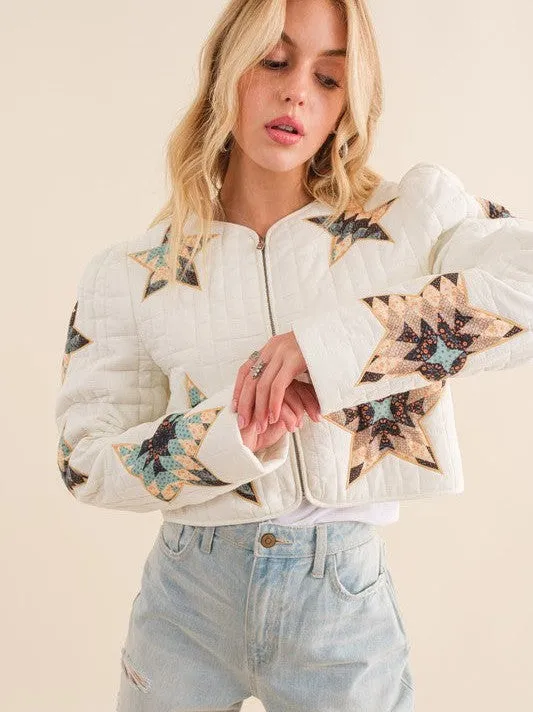 Patchwork Quilted Star Western Bomber Jacket