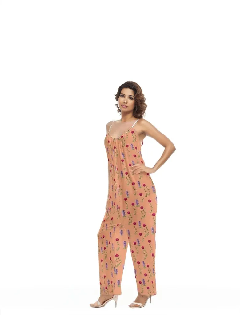 Peach Floral Womens Loose Cami Jumpsuit