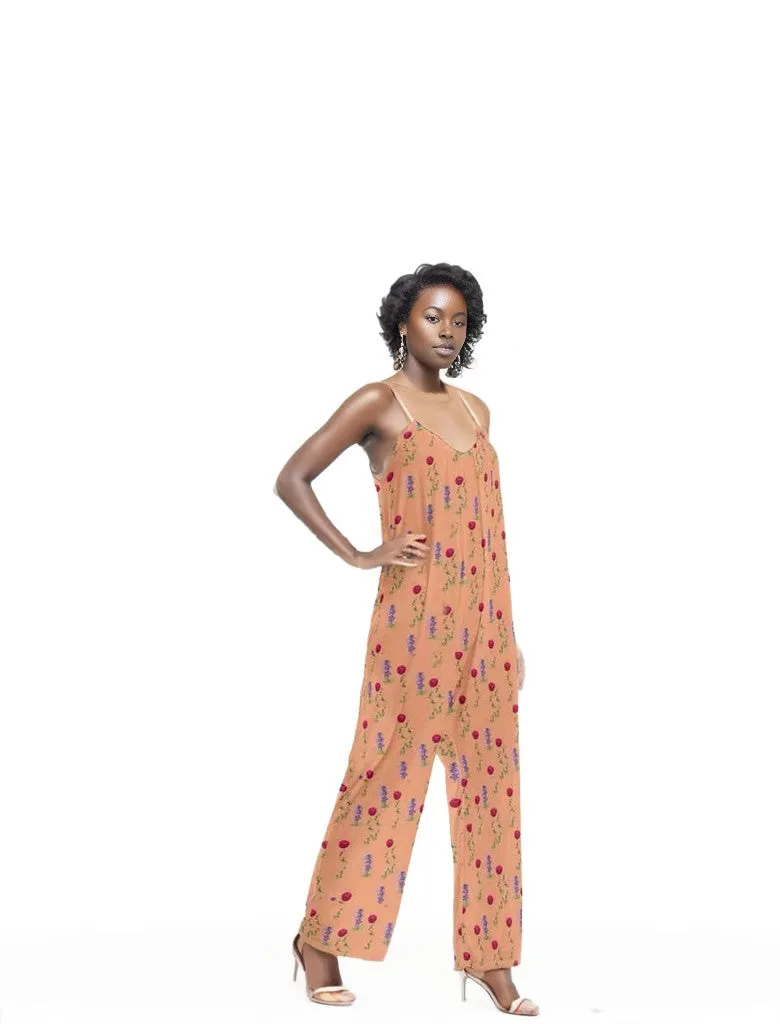 Peach Floral Womens Loose Cami Jumpsuit