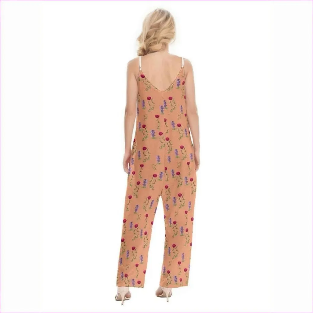 Peach Floral Womens Loose Cami Jumpsuit