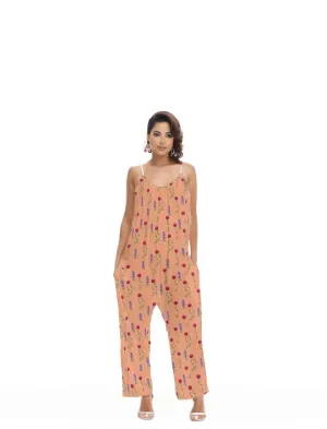 Peach Floral Womens Loose Cami Jumpsuit