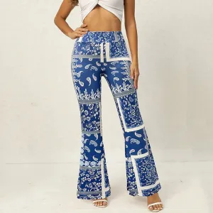 Peach Hip Raise Printed Bell-Bottom Pants Wide Leg Sexy High Waist Casual Pants for Women