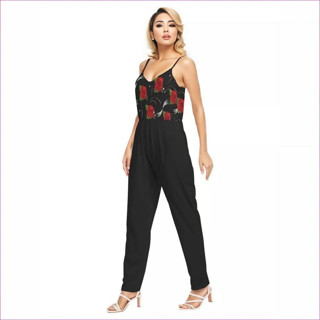 Pearls & Roses Womens V-neck Cami Jumpsuit