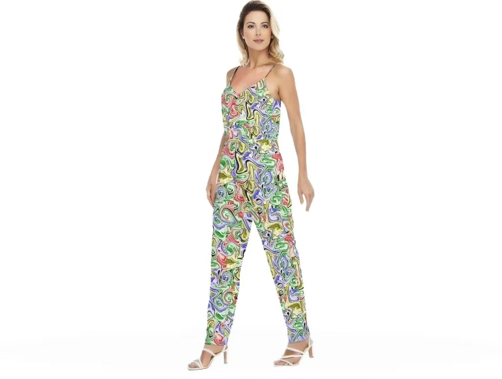 Picasso Womens V-neck Cami Jumpsuit