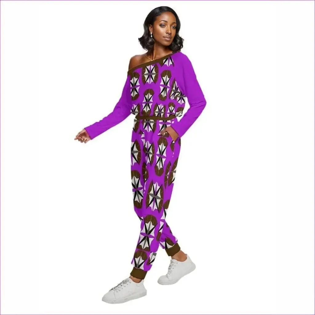 Pinaccle Womens Off-Shoulder Jumpsuit- Purple