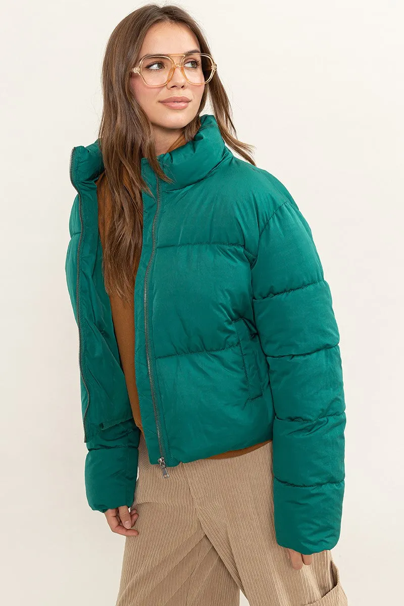 Pine Green Weekend Ready Quilted Puffer Jacket