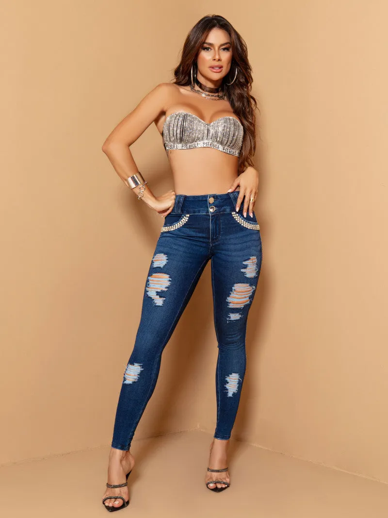 Pit Bull Jeans Women's High Waisted Ripped Jeans Pants With Butt Lift | Levanta Cola | Empina Bumbum 65237