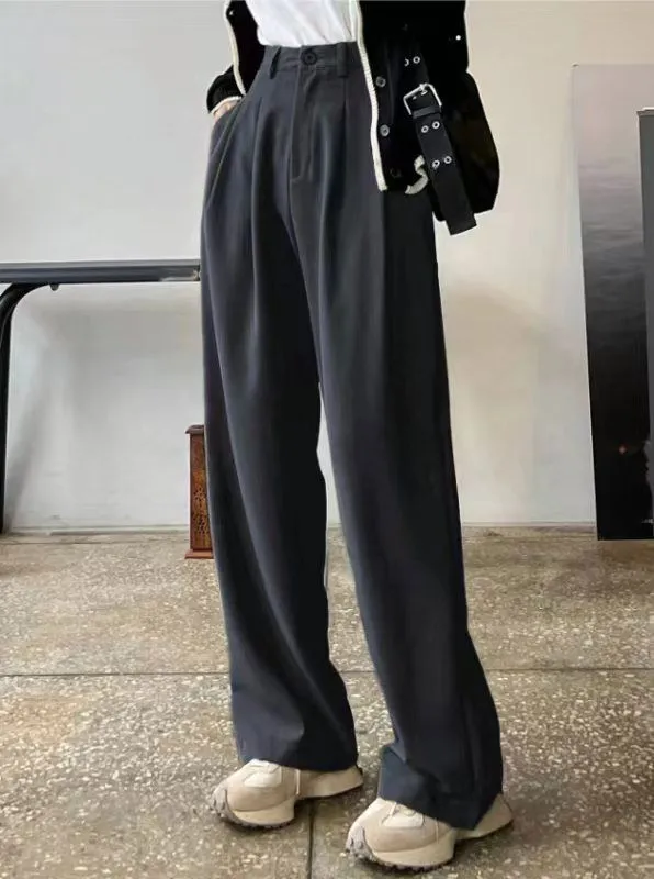 Popular Office Elegant High Waist Wide Leg Straight Casual Pants