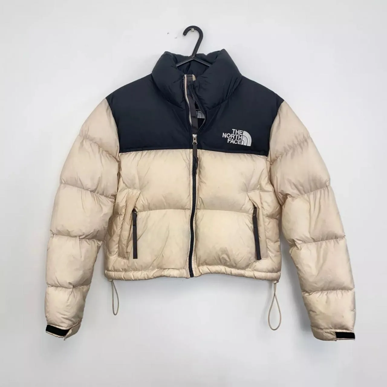 Preowned The North Face Womens Down Nuptse 1996 Retro Puffer Jacket Size M Cream Black