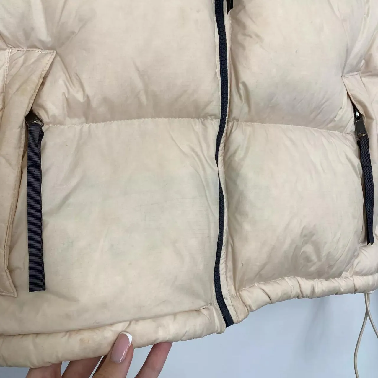 Preowned The North Face Womens Down Nuptse 1996 Retro Puffer Jacket Size M Cream Black