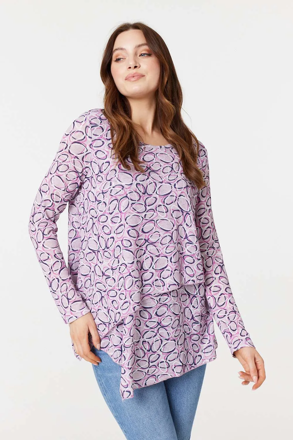 Printed Layered Hem Blouse