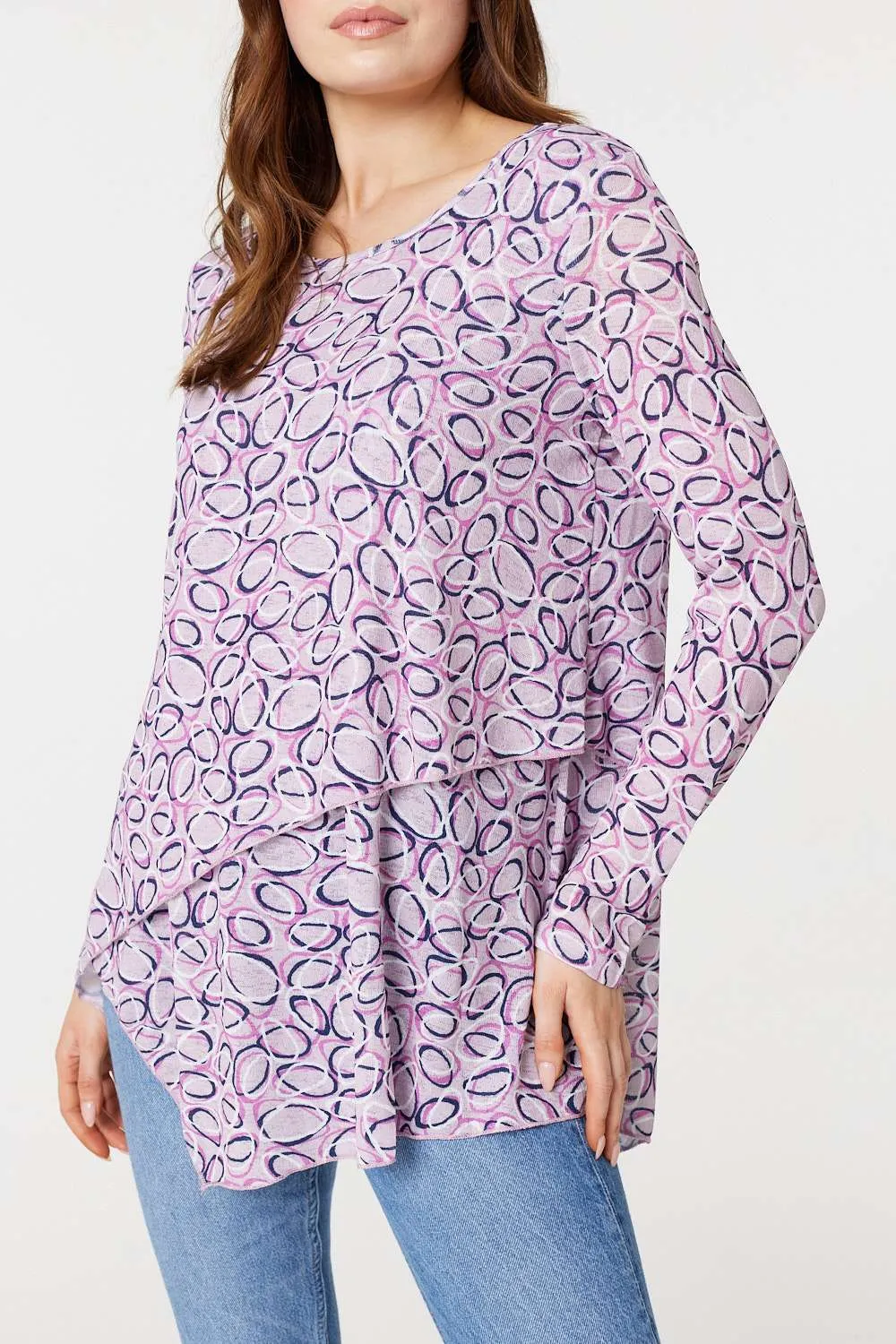 Printed Layered Hem Blouse