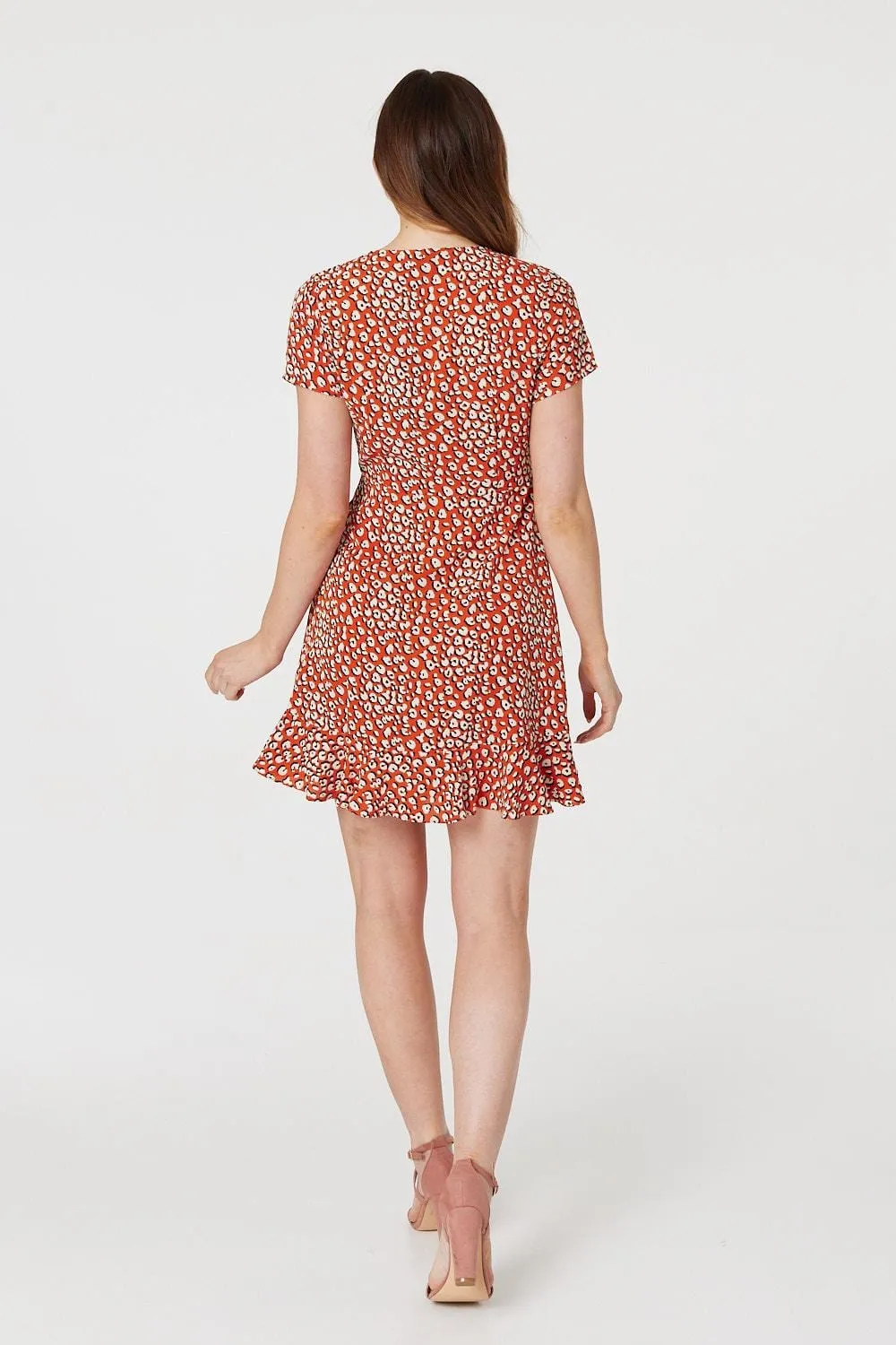 Printed Ruffle Front Wrap Dress