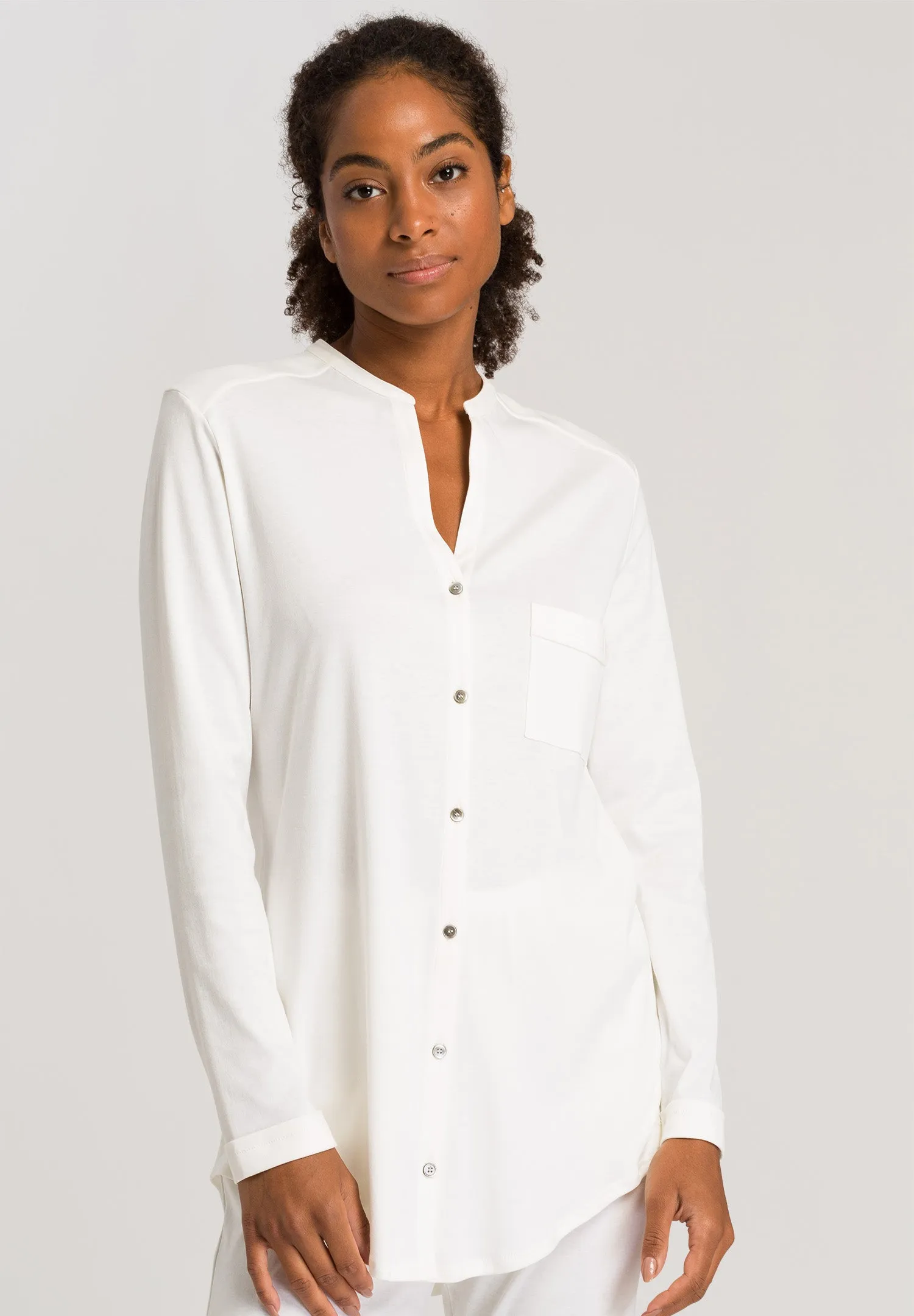 Pure Essence Button Front Soft Cotton Pajama Set | Off White 77949-102