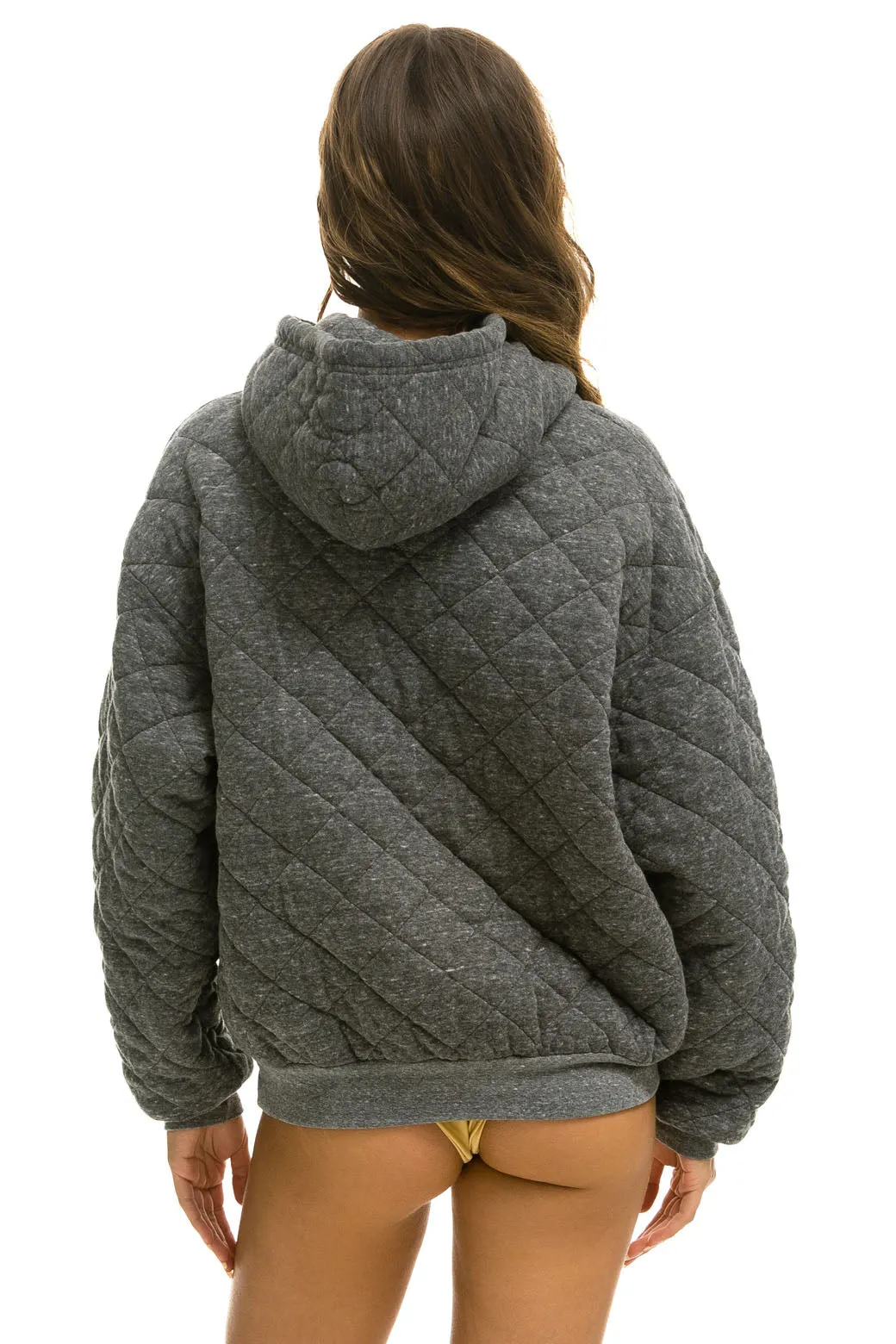 QUILTED RELAXED PULLOVER HOODIE - HEATHER GREY