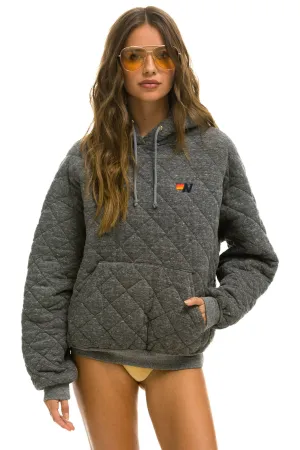 QUILTED RELAXED PULLOVER HOODIE - HEATHER GREY