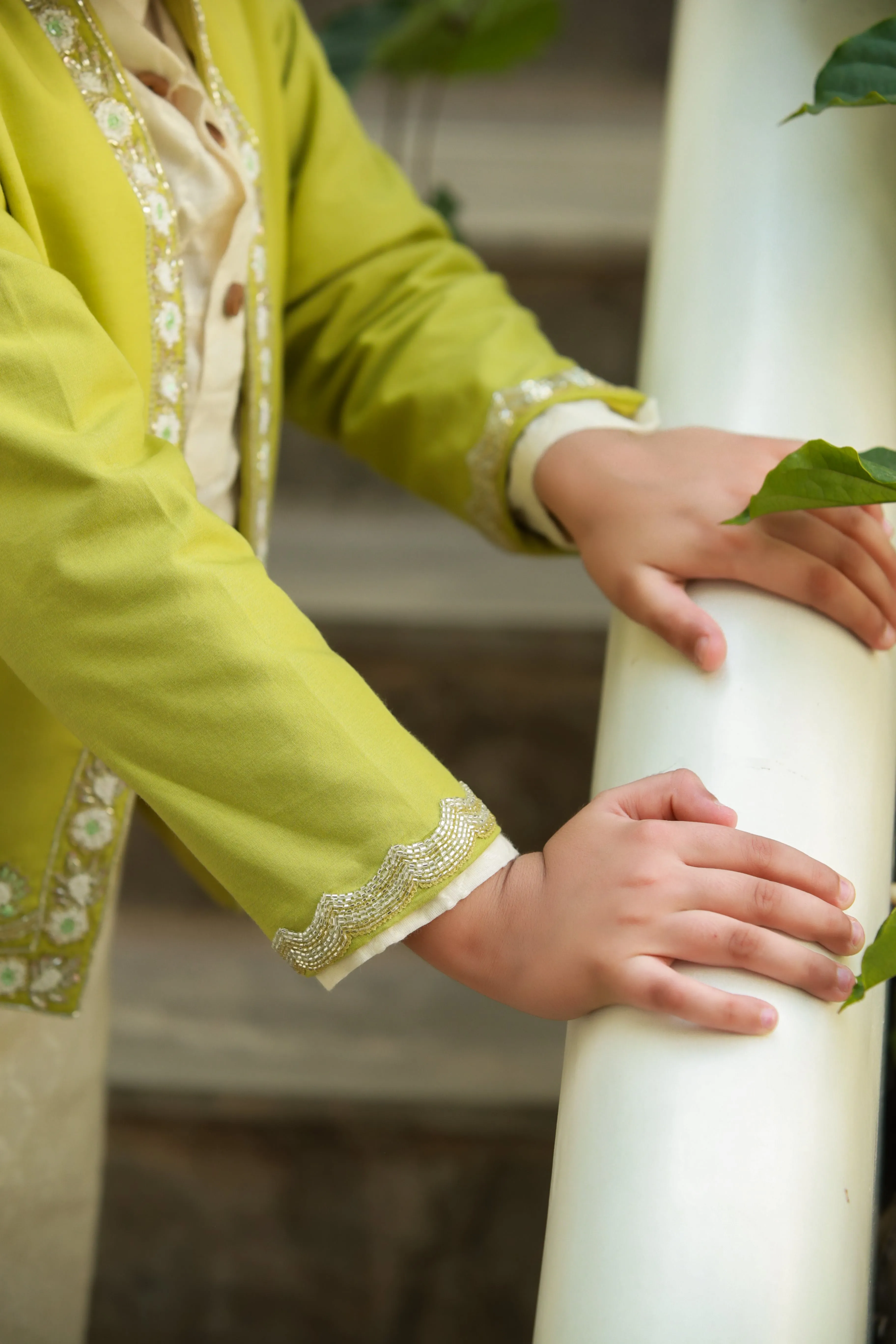 Raabta - Olive Sage-Green Embroidered Jacket For Boys