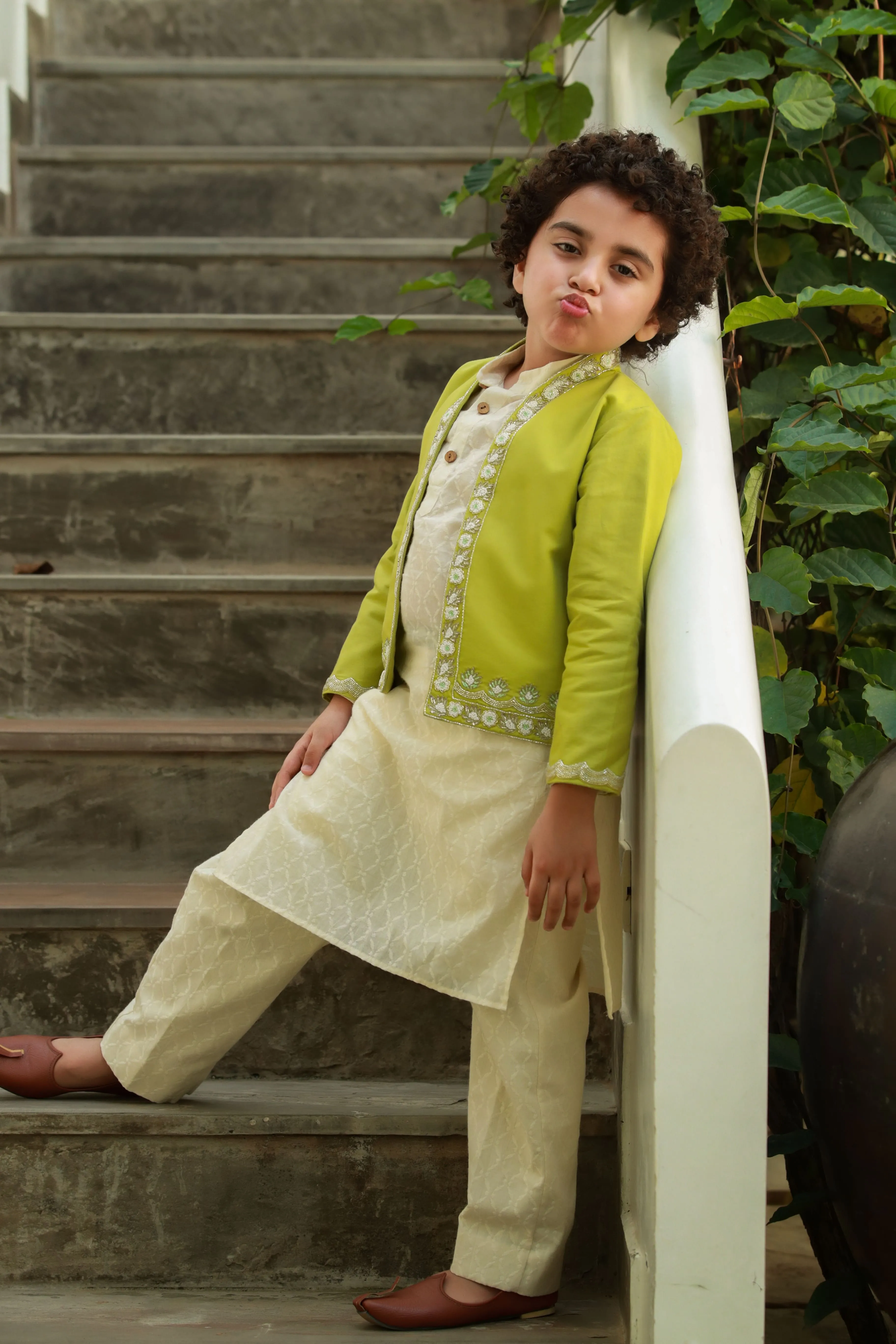 Raabta - Olive Sage-Green Embroidered Jacket For Boys