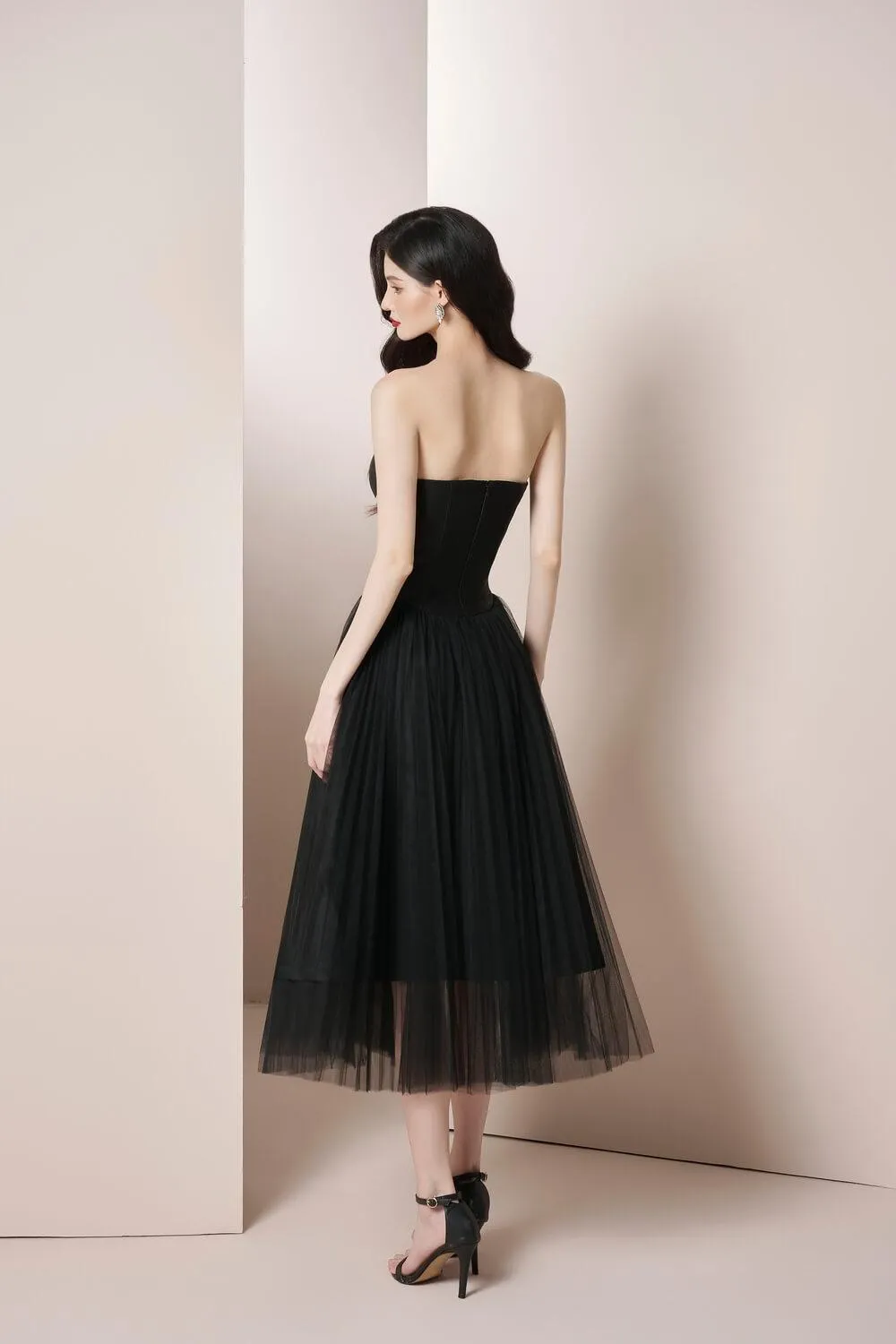 Rachel Strapless Pleated Trerena Taffeta Midi Dress