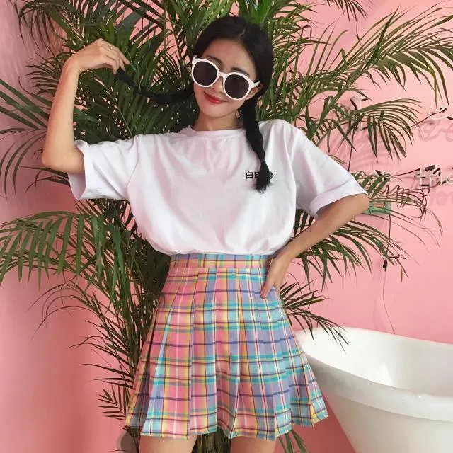 Rainbow Plaid Skirt