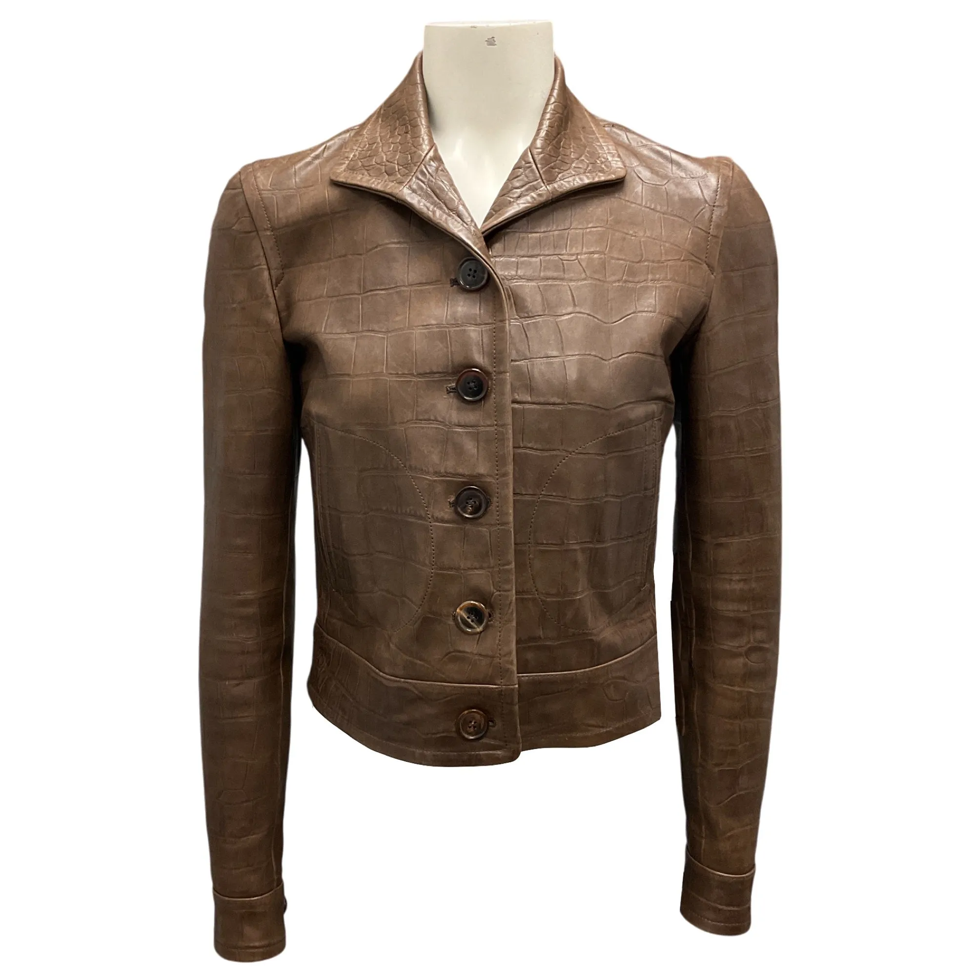 Ralph Lauren Black Label Brown Embossed Leather Jacket