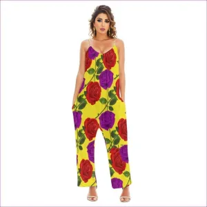 Red Rose Purp Yellow Women's Loose Cami Jumpsuit