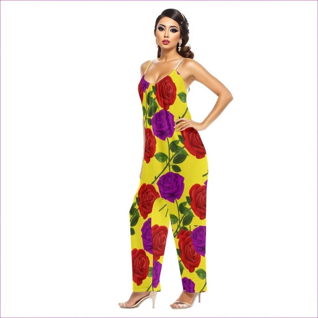 Red Rose Purp Yellow Women's Loose Cami Jumpsuit