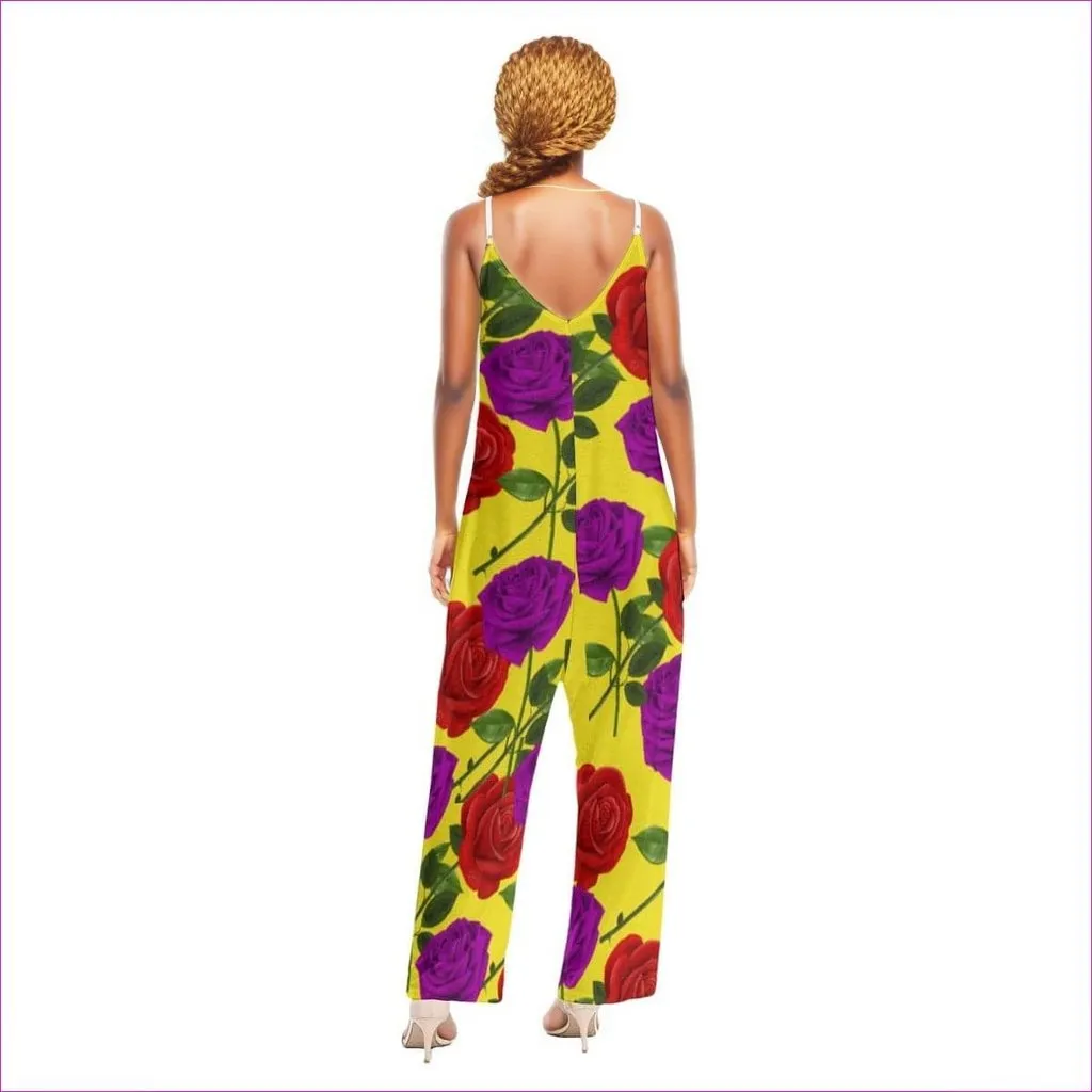 Red Rose Purp Yellow Women's Loose Cami Jumpsuit