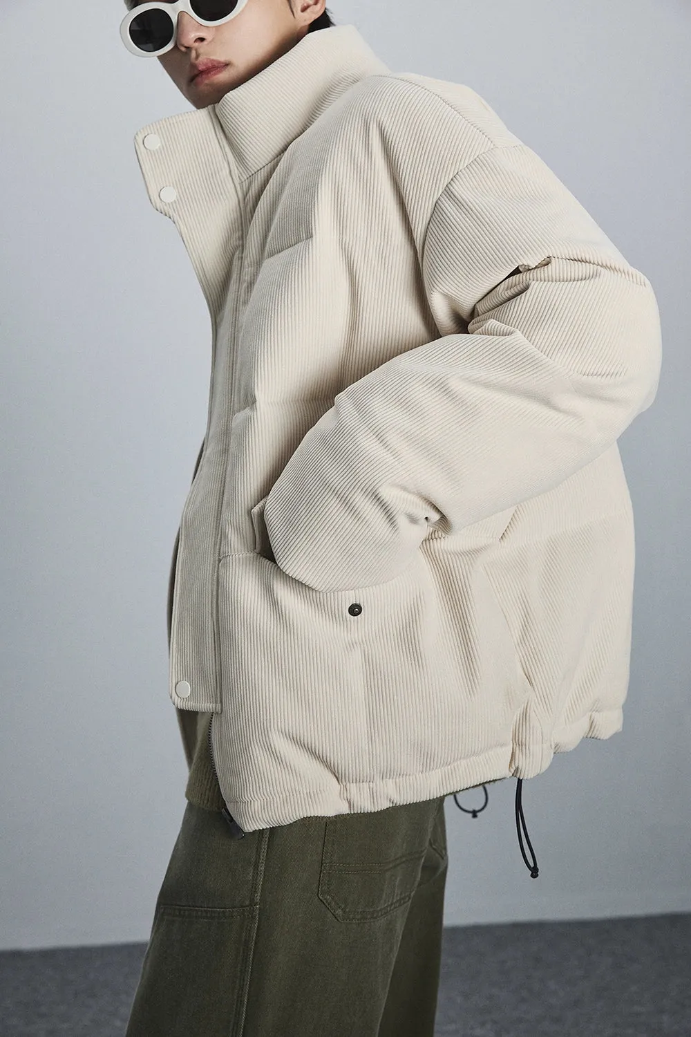 Retro Double-Layer Placket Down Puffer Jacket