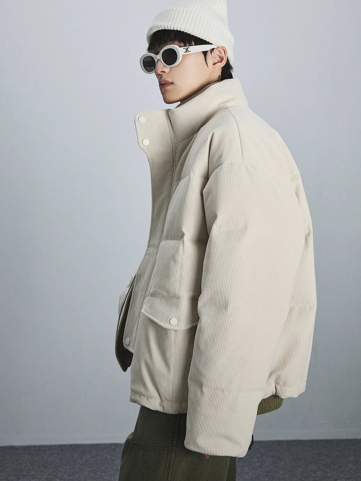 Retro Double-Layer Placket Down Puffer Jacket