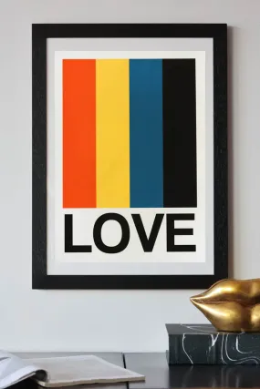 Retro Stripe LOVE Sundaze By Frances Collett A2 Art Print With Black Wooden Frame