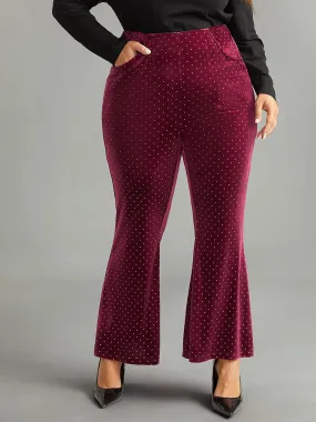 Rhinestone Velvet Polka Dot Flare Leg Pants