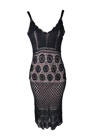 Ronit Zilkha Vintage Y2K Black Beaded Crochet Dress