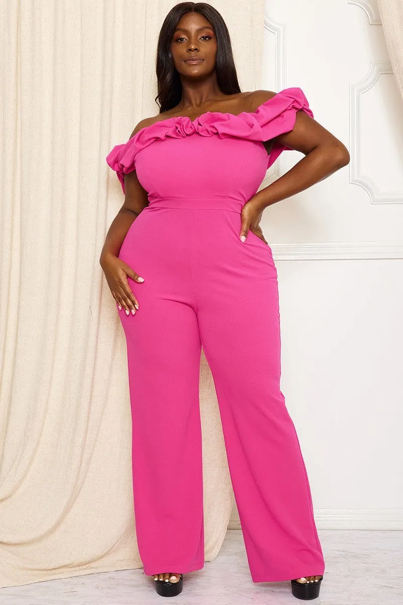 Ruffle Shoulder Shoulder Voluptuous ( ) Plus Size Jumpsuit - 3 colors - Ships from The US