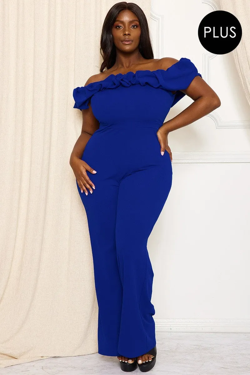 Ruffle Shoulder Shoulder Voluptuous ( ) Plus Size Jumpsuit - 3 colors - Ships from The US