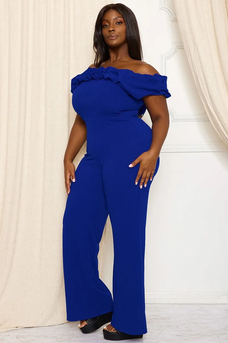 Ruffle Shoulder Shoulder Voluptuous ( ) Plus Size Jumpsuit - 3 colors - Ships from The US