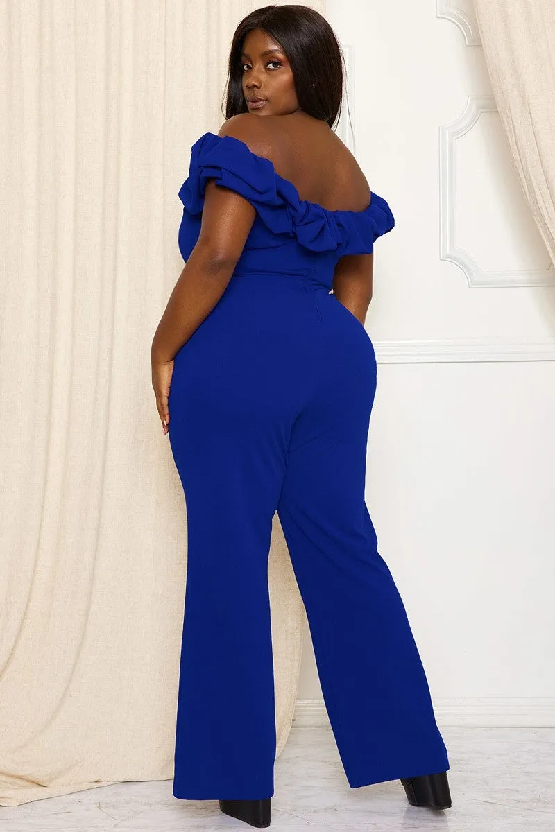 Ruffle Shoulder Shoulder Voluptuous ( ) Plus Size Jumpsuit - 3 colors - Ships from The US