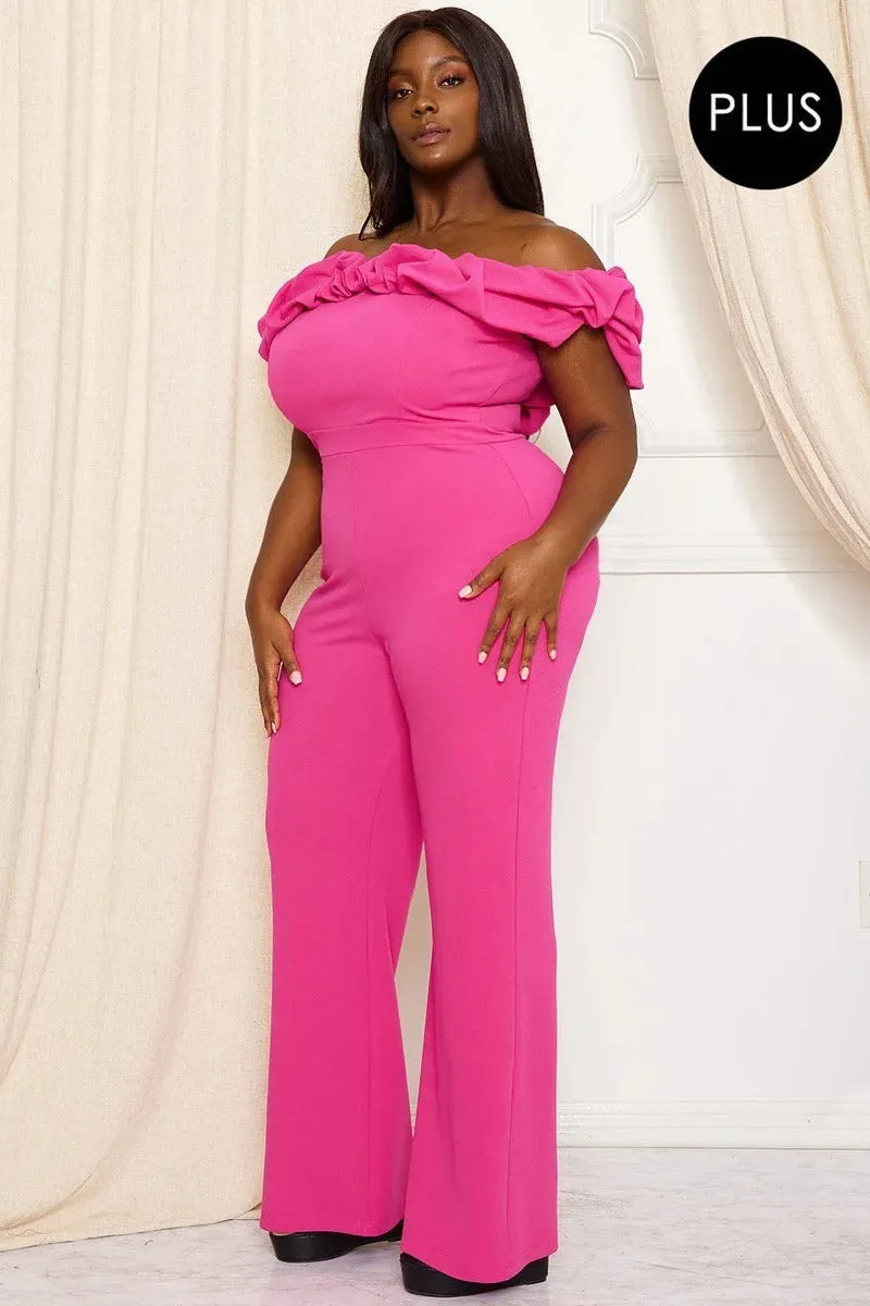 Ruffle Shoulder Shoulder Voluptuous ( ) Plus Size Jumpsuit - 3 colors - Ships from The US