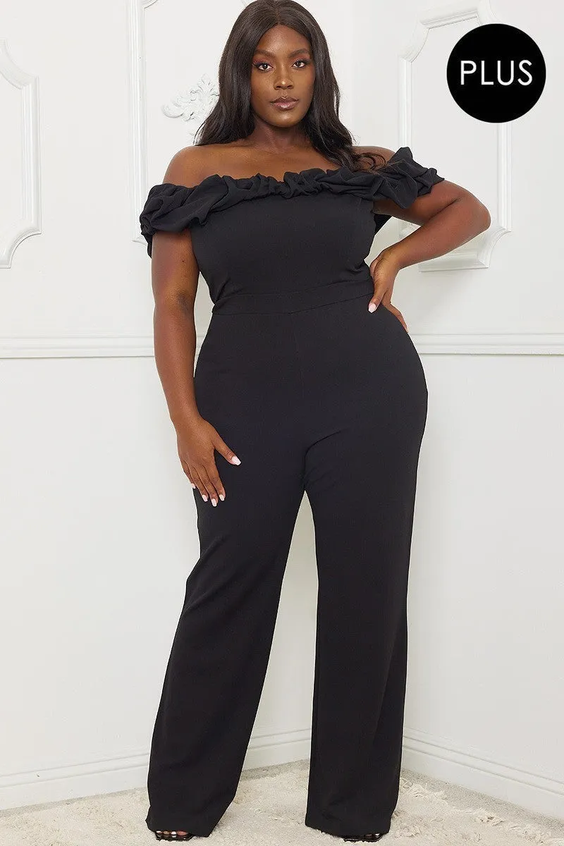 Ruffle Shoulder Shoulder Voluptuous ( ) Plus Size Jumpsuit - 3 colors - Ships from The US