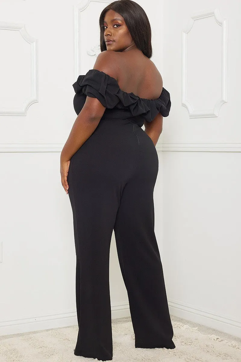 Ruffle Shoulder Shoulder Voluptuous ( ) Plus Size Jumpsuit - 3 colors - Ships from The US