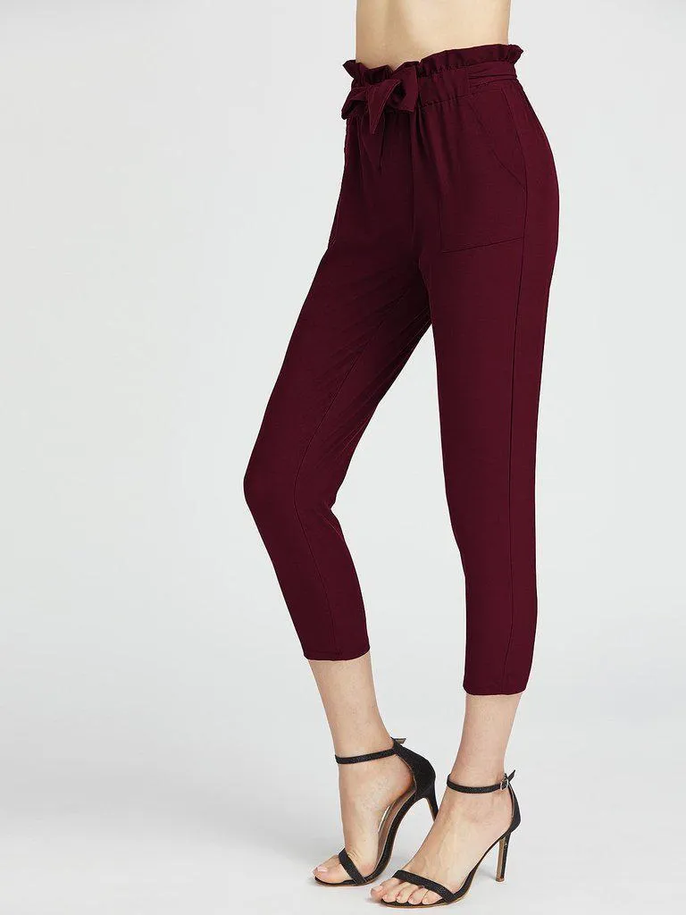 Ruffle Waist Self Tie Capri Pants